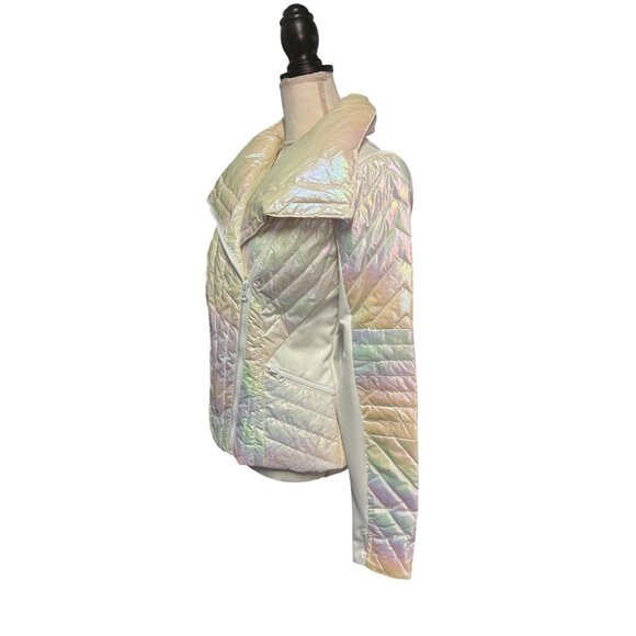 Blanc Noir Womens Iridescent Action Panel Puffer Jacket Oyster Color Size S - Picture 8 of 15
